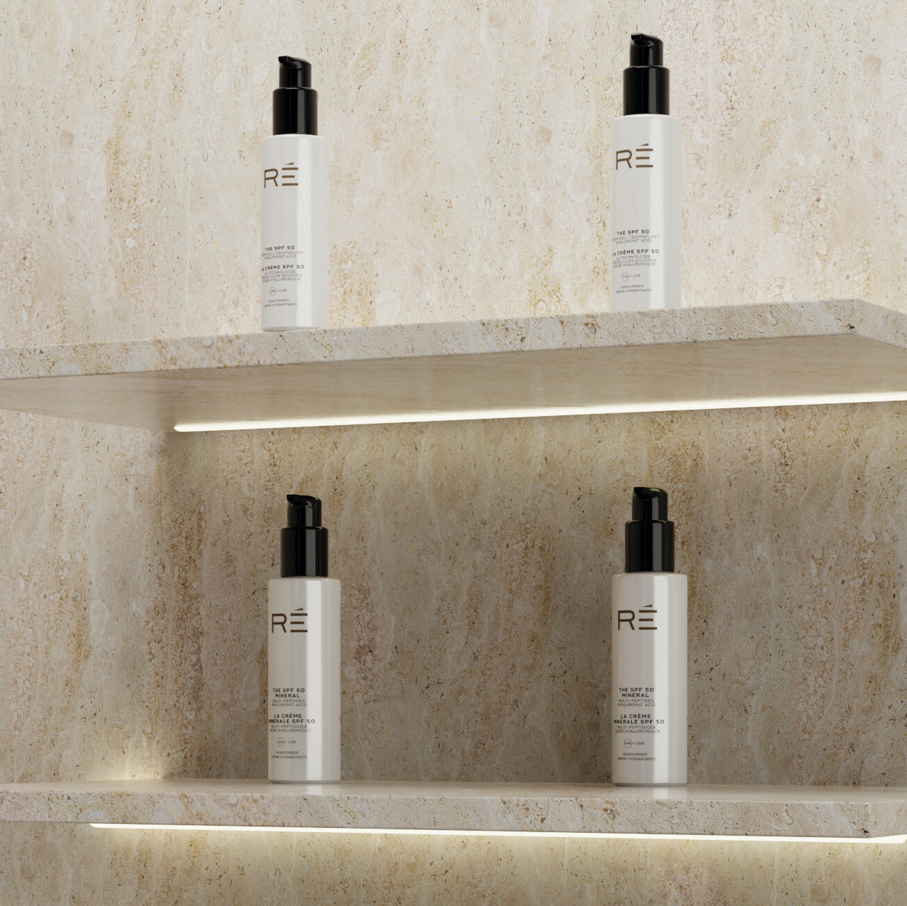 SPF moisturisers on a shelf
